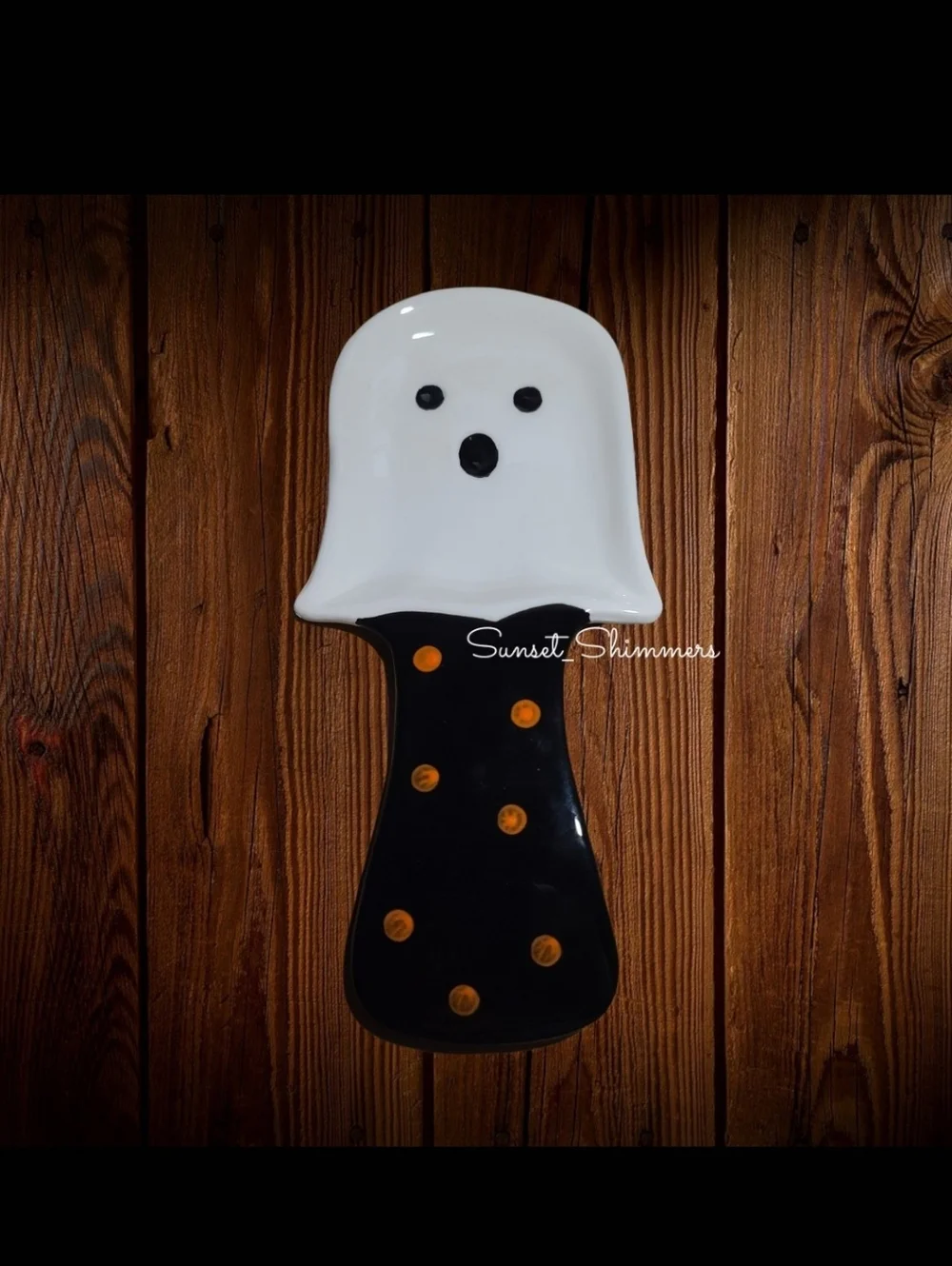 Whimsical Halloween Ghost Spoon Rest With Polka Dots Ceramic NEW